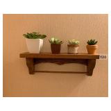 WOOD WALL SHELF W/ TOWEL BAR, INCLUDES ARTIFICIAL