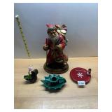 SANTA FIGURINE, HOLLY CANDLE HOLDER, MINIATURE
