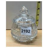CRYSTAL COVERED JAR, DIAMOND CUT PATTERN, FINIAL