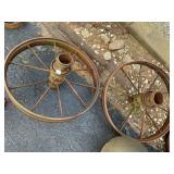 CAST IRON WAGON WHEELS, RUSTED FINISH, SPOKED
