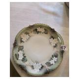 R.S. PRUSSIA PORCELAIN PLATE, HAND-PAINTED FLORAL