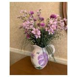 CERAMIC PITCHER, HAND-PAINTED PURPLE FLORAL