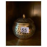 BRASS POTPOURRI JAR, PIERCED LID, RETICULATED