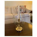 BRASS CANDLESTICK, HURRICANE GLASS SHADE, TAPER
