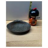 JAPANESE KOKESHI DOLL, HAND-PAINTED WOOD, ORANGE