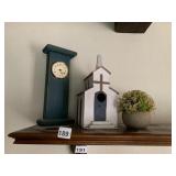 WOODEN MANTEL CLOCK, BLUE DISTRESSED FINISH,