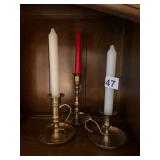 BRASS CANDLESTICKS, CHAMBERSTICK STYLE, POLISHED