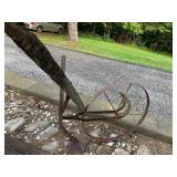 ANTIQUE HAND-PUSHED GARDEN PLOW, CAST IRON WHEEL,