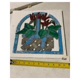 STAINED GLASS PANEL, BASKET OF FLOWERS THEME,