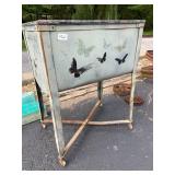 METAL LAUNDRY TUB, BUTTERFLY MOTIF, X-FRAME BASE,