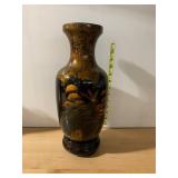 LACQUERED VASE, BLACK AND GOLD FINISH, CRANE AND