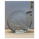 VIKING GLASS PAPERWEIGHT, CLEAR GLASS, ETCHED