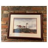 WATERCOLOR PAINTING, COASTAL LIGHTHOUSE SCENE,