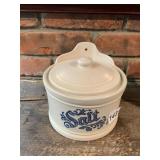 STONEWARE SALT CROCK, WALL-MOUNTED, CREAM GLAZE,