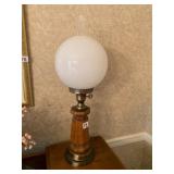 TABLE LAMP, WOOD OCTAGONAL BASE, MILK GLASS