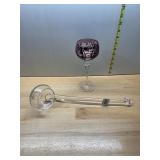 CRANBERRY FLASHED CRYSTAL GOBLET, ETCHED GRAPE