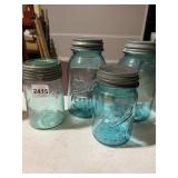 BALL PERFECT MASON JARS, AQUA GLASS, METAL LIDS,