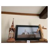 COPPER-TONE METAL CHURCH LANTERN, FRAMED