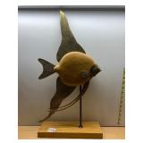 BRASS AND WOOD ANGELFISH SCULPTURE, MOUNTED ON