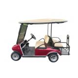 2002 CLUB CAR GOLF CART, RED EXTERIOR, TAN SEATING