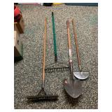 GARDEN TOOLS, INCLUDES RAKE, SHOVEL, EDGER,