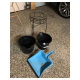 METAL PLANT STAND, PLASTIC BUCKETS, PLASTIC