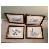 GINNY DEFOREST, INK DRAWINGS, FARM THEME, WOOD