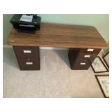 METAL DESK, BROWN FINISH, FAUX WOOD LAMINATE TOP,