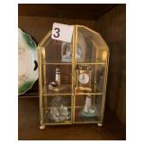 BRASS AND GLASS DISPLAY CASE, INCLUDES QUARTZ