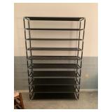 MODULAR SHOE RACK, METAL FRAME, FABRIC SHELVES,