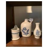 HULL POTTERY, WHITE STONEWARE, BLUE FLORAL
