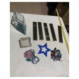 STAINED GLASS HINGED BOX, GLASS STAR, ROSE MOTIF,