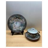 JAPANESE PORCELAIN CUP AND SAUCER, RAISED DRAGON