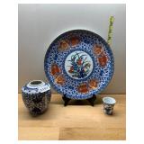 JAPANESE PORCELAIN DECORATIVE PLATE, GINGER JAR,