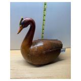 HAND-CARVED WOODEN SWAN BOX, HINGED WINGS,