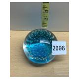 ART GLASS PAPERWEIGHT, BLUE CORE, CONTROLLED