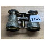 OPERA GLASSES, BRASS, ENGRAVED METAL BARRELS,