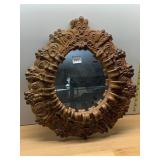 CERAMIC WALL MIRROR, BROWN GLAZED FINISH, ORNATE