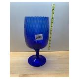 COBALT BLUE ART GLASS GOBLET, TWISTED STEM,