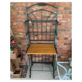 BAKERS RACK, METAL FRAME, HAMMERED FINISH, WOODEN
