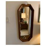 WOOD FRAMED WALL MIRROR, OCTAGONAL FORM, BEVELED