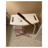 SHOWER STOOL, PLASTIC SEAT, METAL LEGS, INCLUDES