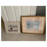 TWO FRAMED PRINTS, CHILDREN ON BEACH PHOTOGRAPH,