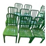 METAL CHAIRS, GREEN FINISH, SLATTED