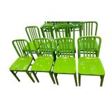 METAL CHAIRS, GREEN FINISH, SLATTED