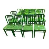 METAL CHAIRS, GREEN FINISH, SLATTED