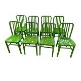 METAL CHAIRS, GREEN FINISH, SLATTED