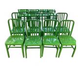 METAL CHAIRS, GREEN FINISH, SLATTED