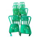 METAL CHAIRS, GREEN FINISH, SLATTED