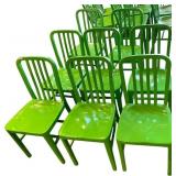 METAL CHAIRS, GREEN FINISH, SLATTED